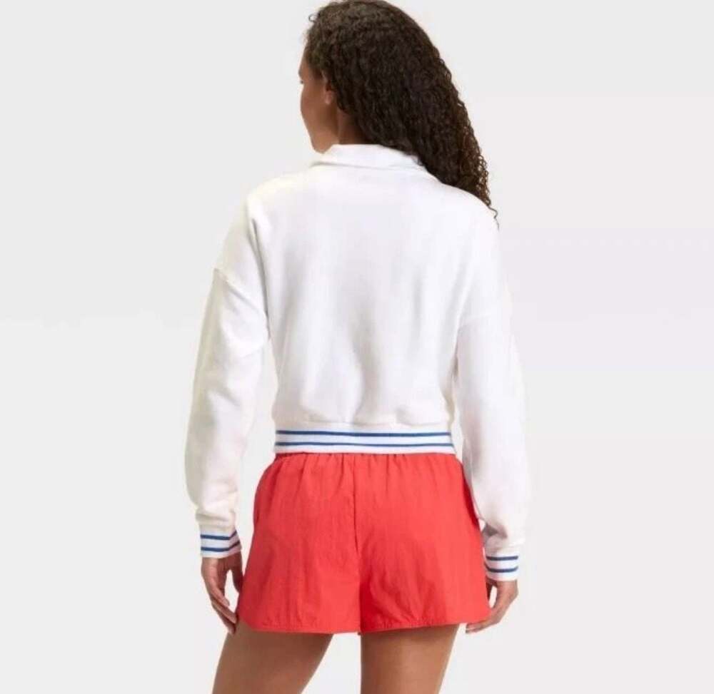 JoyLab Women's Size XXL Americana Flocked Flag French Terry 1/2 Zip Sweatshirt - Picture 2 of 10